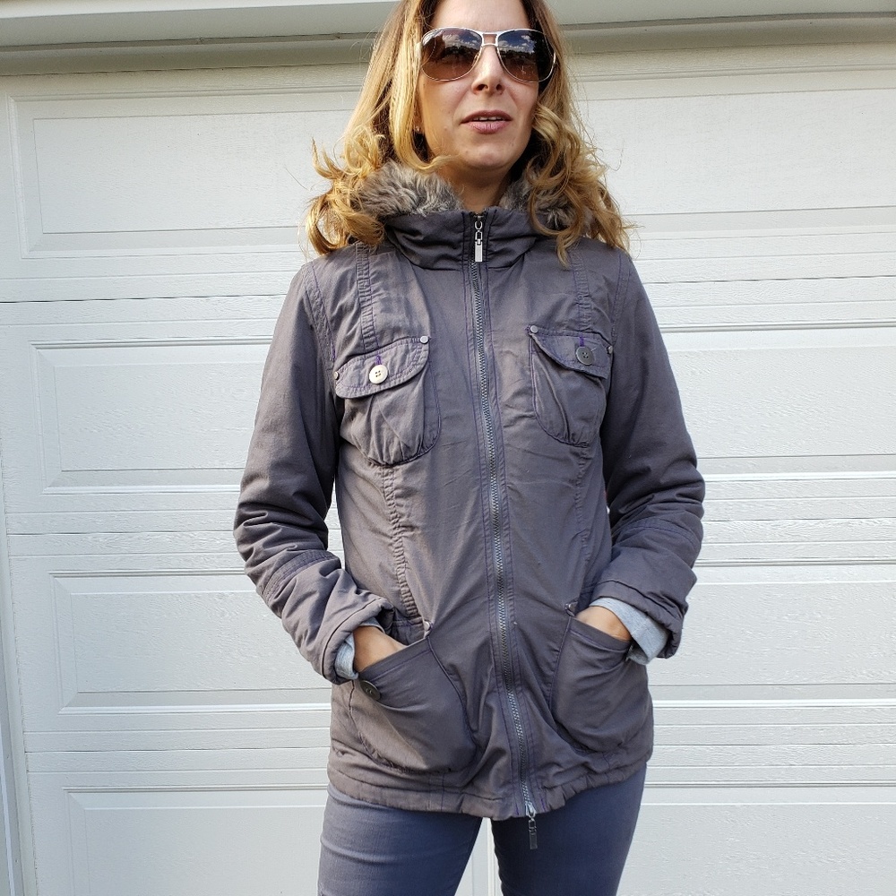 G21 three-quarter length green coat with hood